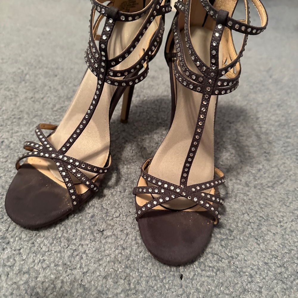 Audrey Brooke- Grey rhinestone heels-worn once. Heel cushions added.  5 “ heel. - Picture 4 of 8